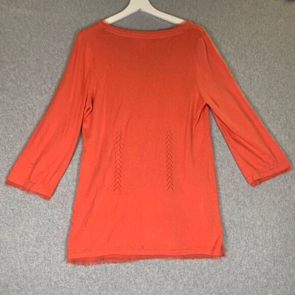 Soft Surroundings Womens Medium Pullover Tunic Top Orange V Neck 3/4 Sleeves - Picture 5 of 7
